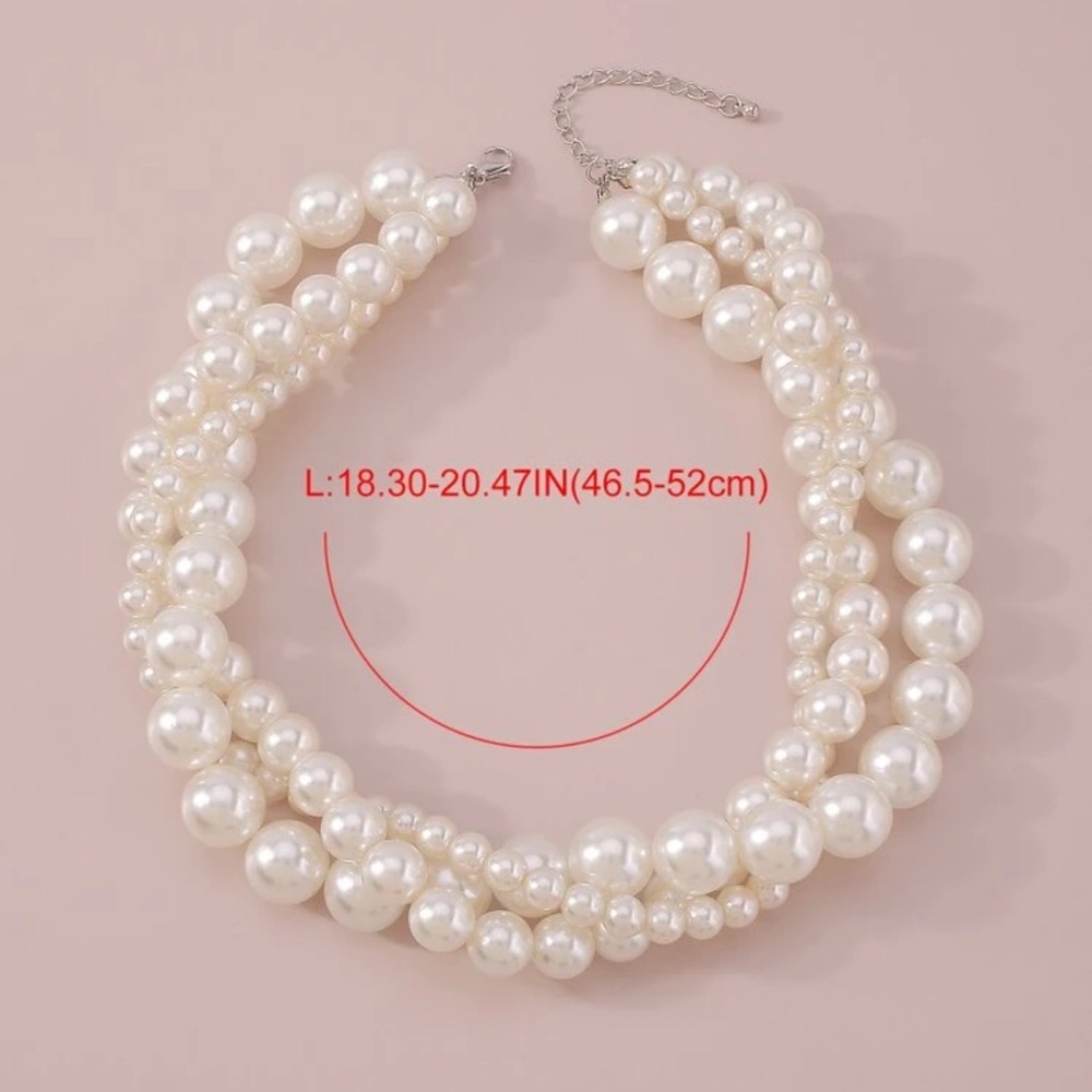 New! Vegan Pearl Multi-Strand Twisted Choker Necklace - Picture 3 of 3